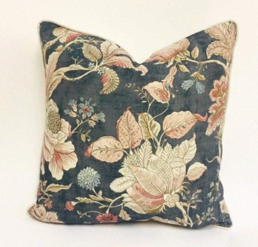 Clarke & Clarke - Sissinghurst - Midnight / Spice - Stunning Contrast Piped Cushion Cover Throw Pillow Designer Home Decor