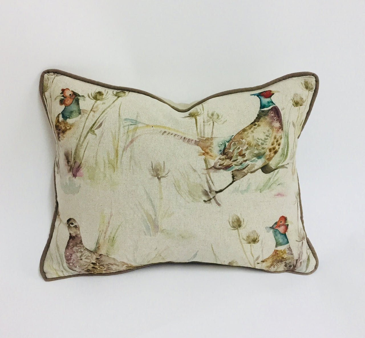 Voyage - Bowmont Pheasant - Linen - Stunning Contrast Piped Cushion Cover Throw Pillow Designer Home Decor