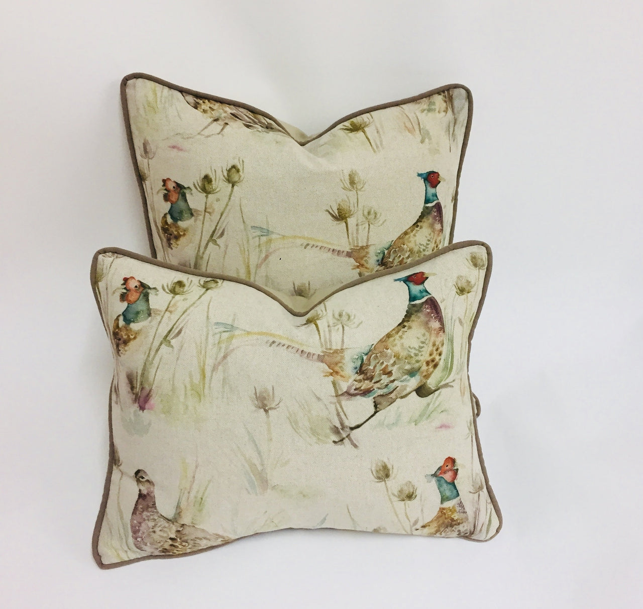 Voyage - Bowmont Pheasant - Linen - Stunning Contrast Piped Cushion Cover Throw Pillow Designer Home Decor