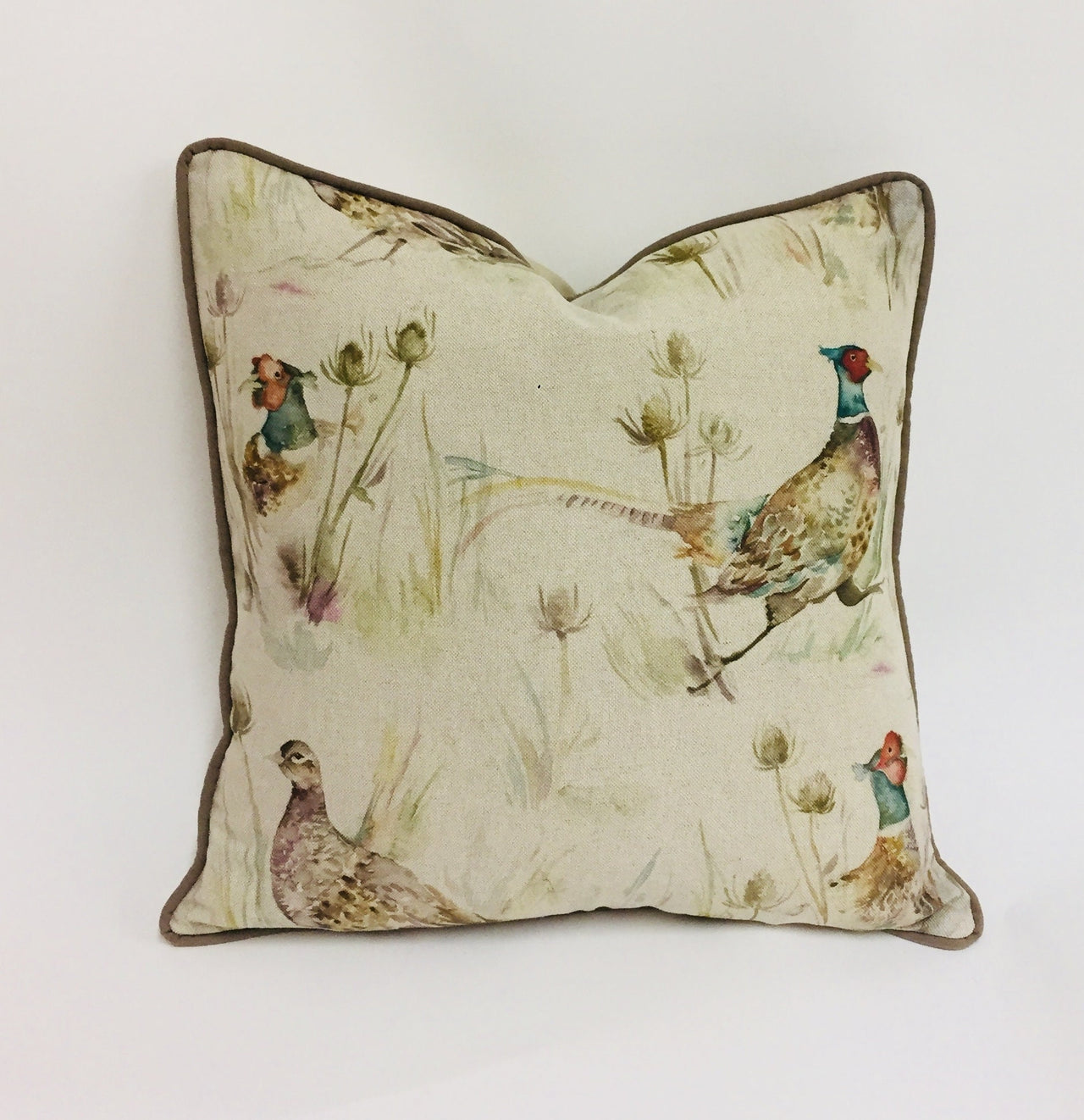 Voyage - Bowmont Pheasant - Linen - Stunning Contrast Piped Cushion Cover Throw Pillow Designer Home Decor