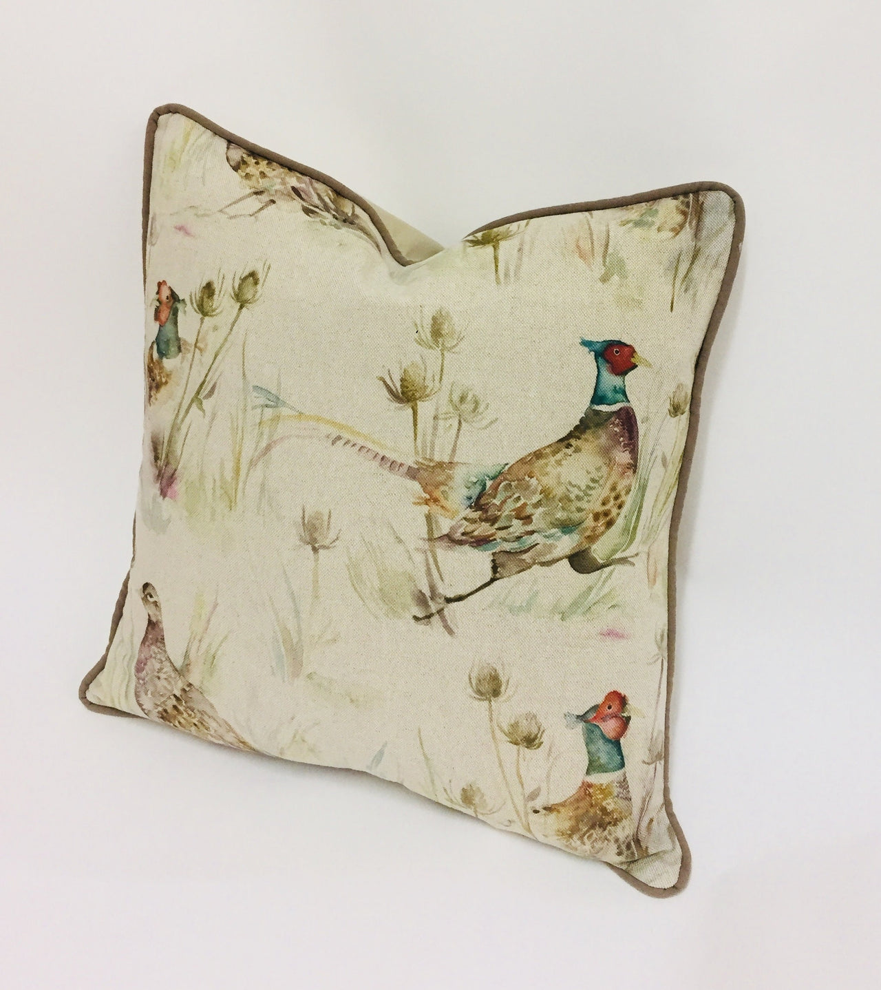 Voyage - Bowmont Pheasant - Linen - Stunning Contrast Piped Cushion Cover Throw Pillow Designer Home Decor