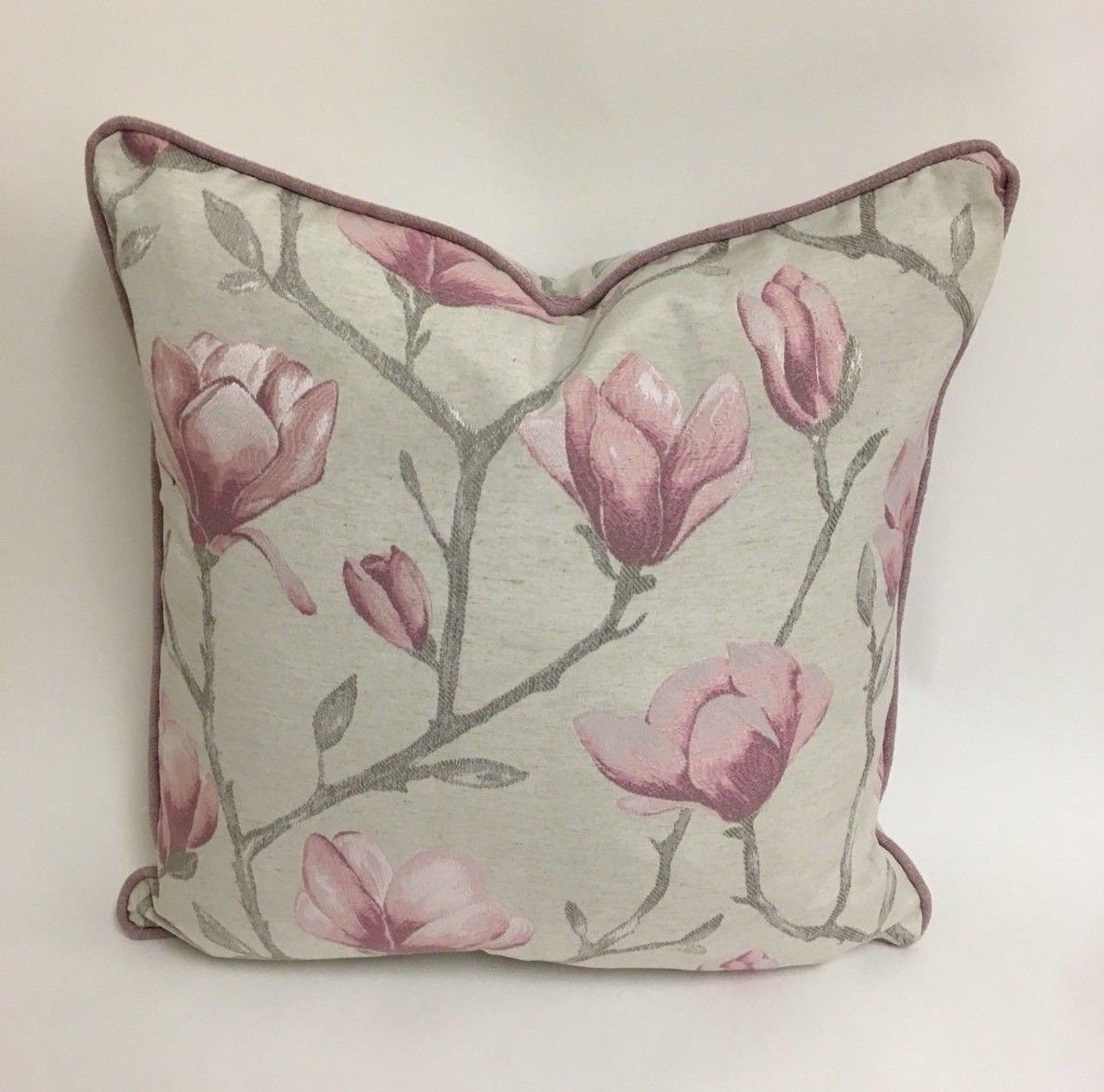 Voyage - Chatsworth - Rose - Magnificent Jacquard Magnolia Cushion Cover - Handmade Throw Pillow Designer Home Decor