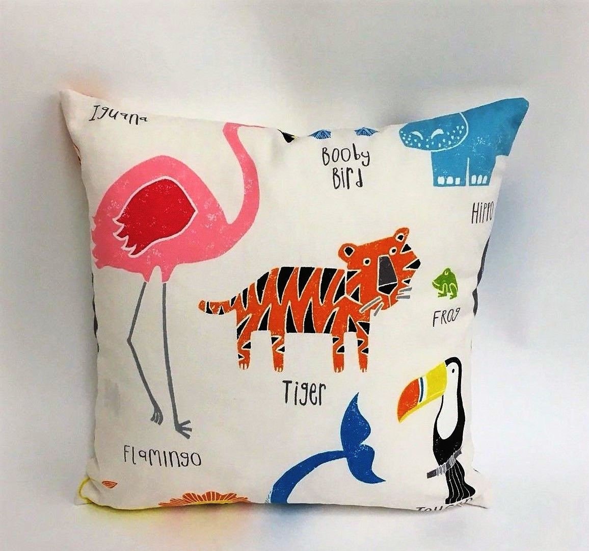 Scion Fabric - Animal Magic - Tutti Frutti / Chalk - Cute Zoo Animal Cushion Cover - Perfect For Children's Room or Nursery - Throw Pillow