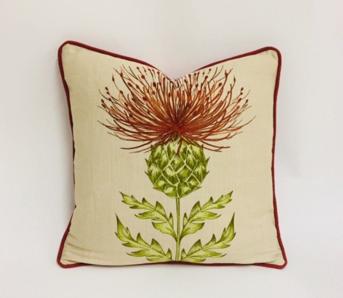 Voyage - Munro - Rust - Stunning Embroidered Thistle Cushion Cover - Handmade Throw Pillow Designer Home Decor