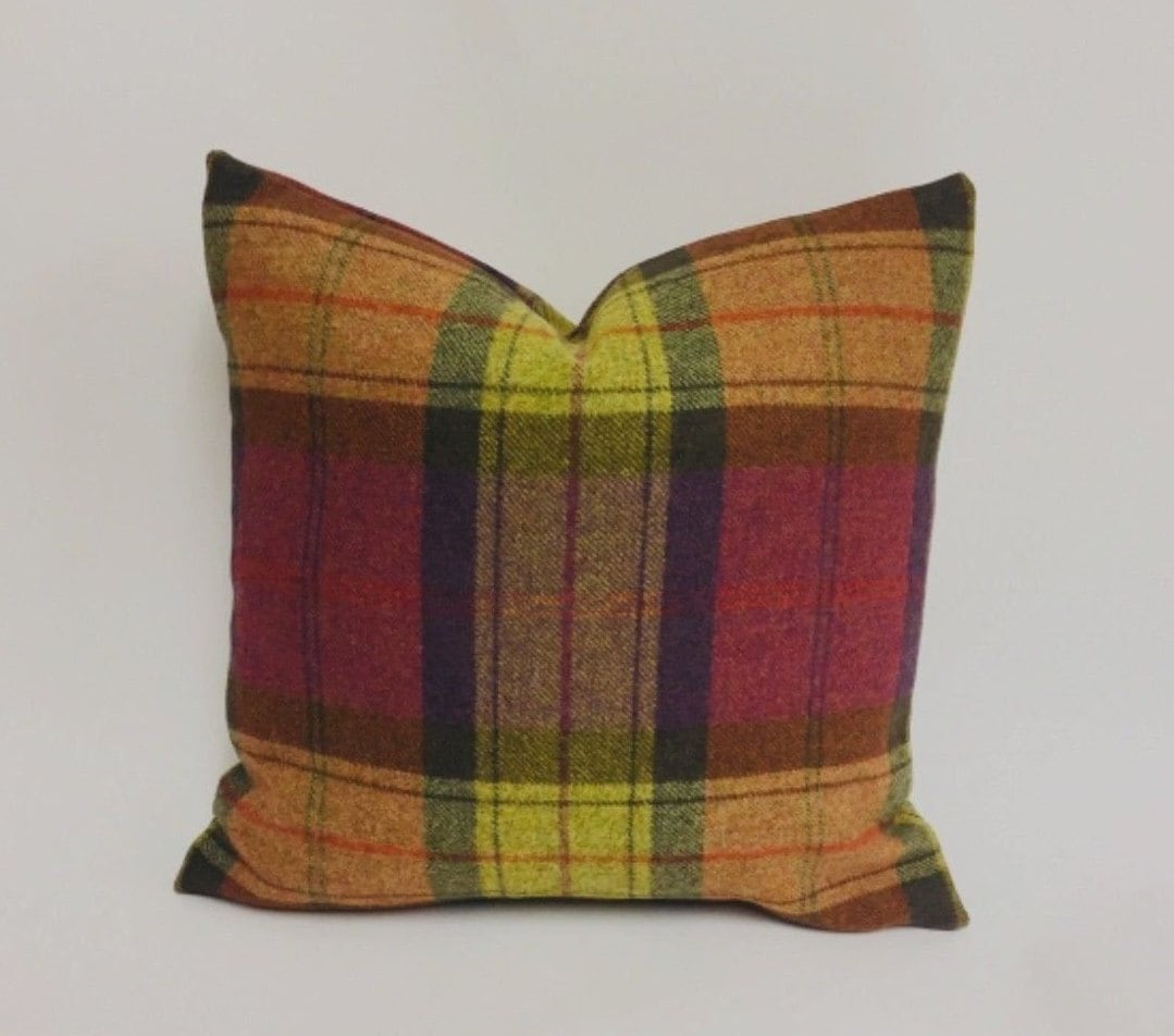 Art Of The Loom  - Wool Plaid - Fruit Salad  - Stunning Cushion Covers Pillow/Throw - 100% wood