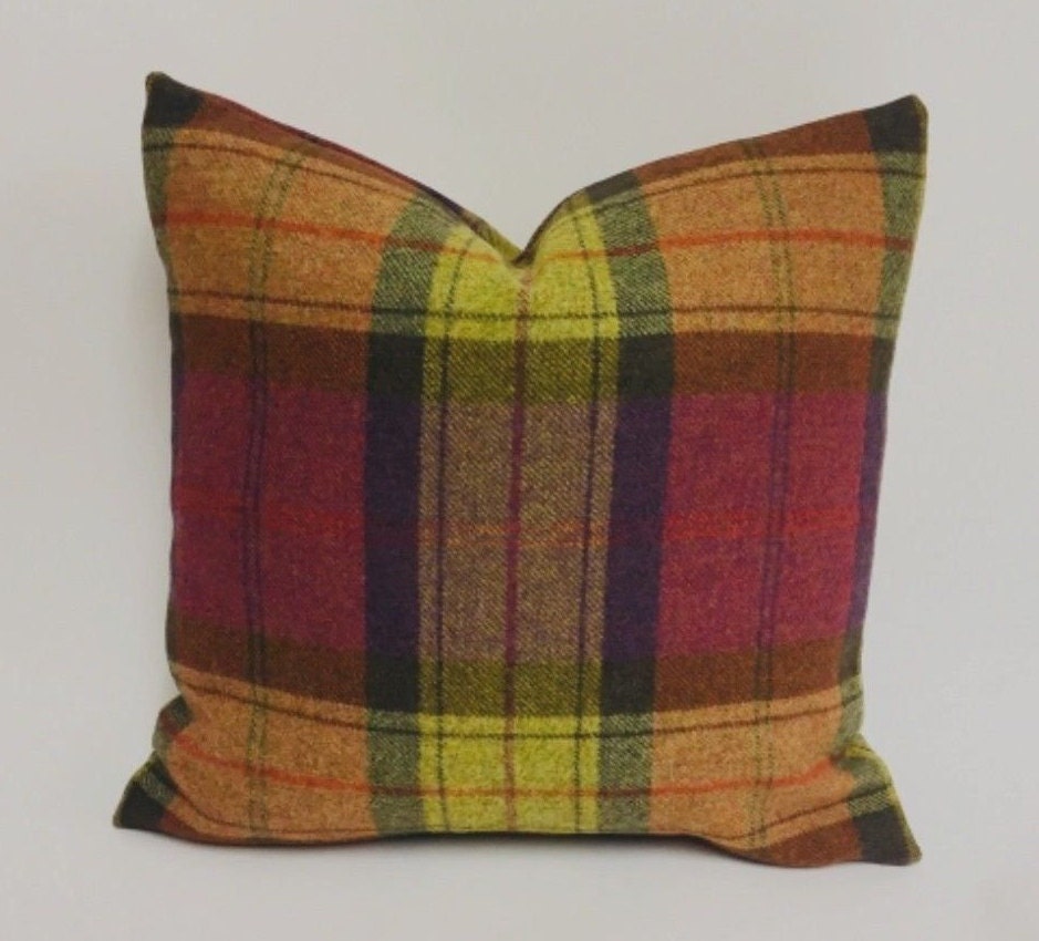 Art Of The Loom  - Wool Plaid - Fruit Salad  - Stunning Cushion Covers Pillow/Throw - 100% wood