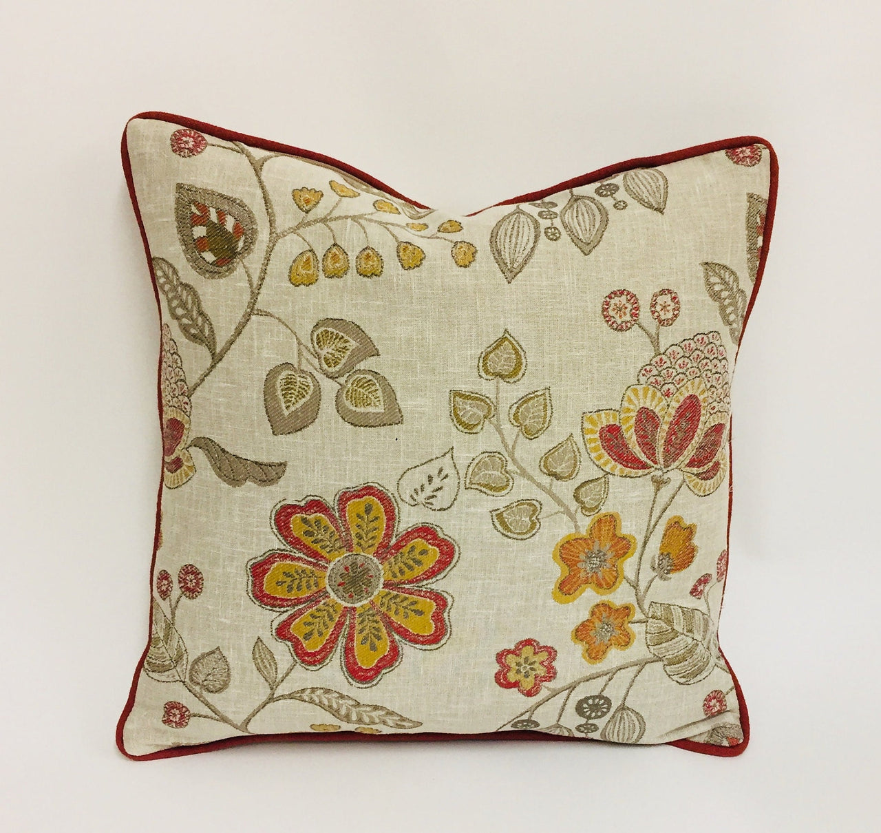 Voyage - Hartwell - Terracotta - Warm Floral Jacquard Cushion Cover - Handmade Throw Pillow - Designer Home Decor