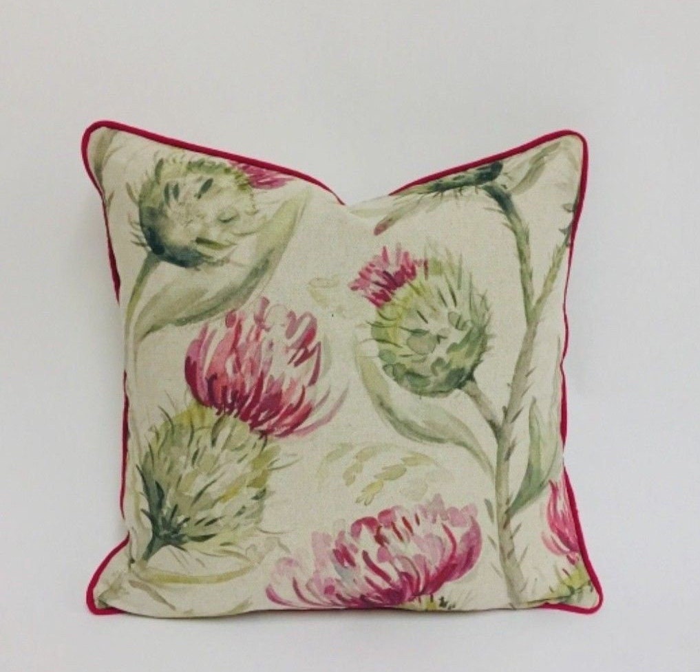 Voyage - Thistleglen - Summer - Stunning Watercolour Thistle Cushion Cover - Handmade Throw Pillow Designer Home Decor