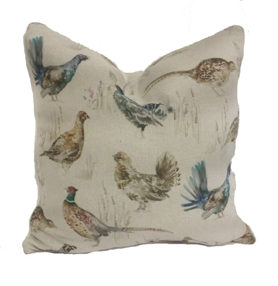 Voyage - Gamebirds Mini - Linen - Beautiful Countryside Birds Cushion Cover - Handmade Throw Pillow Designer Home Decor