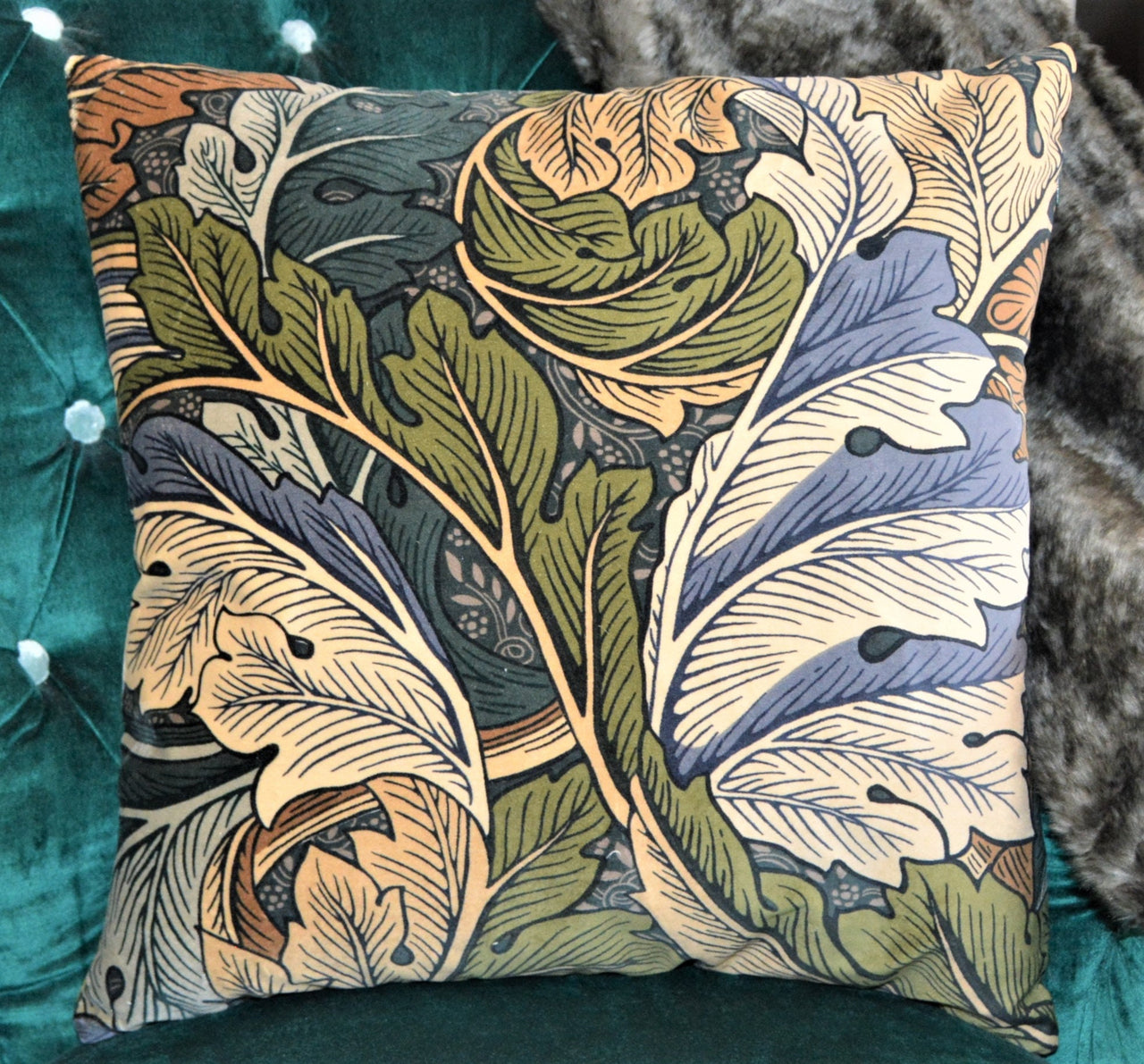 William Morris - Acanthus Velvet - Slate Blue / Thyme - Cushion Cover Throw Pillow Designer Home Decor