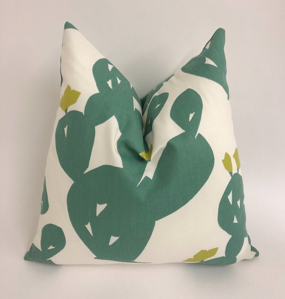 Scion - Opunita - Forest / Lime - Urban Prickly Pear Cactus Cushion Cover - Handmade Throw Pillow Designer Home Decor