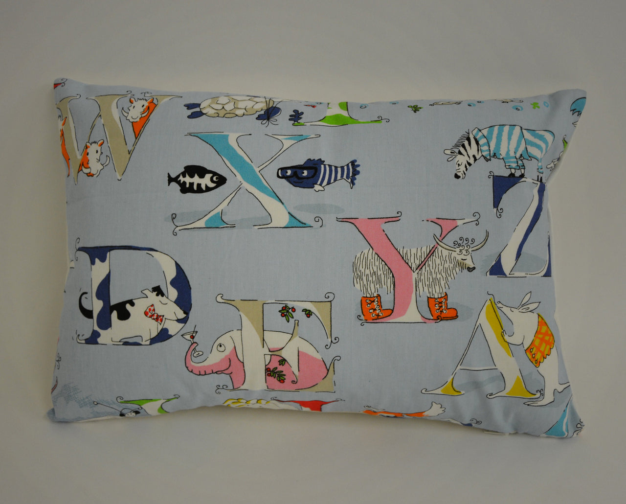 Sanderson - Alphabet Zoo - Powder Blue - Children's Cushion Cover Throw Pillow Designer Home Decor