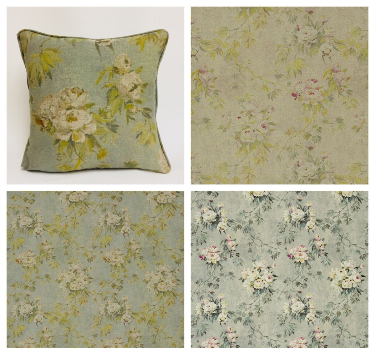 Designers Guild - Caprifoglio Floreale - Celadon / Natural / Zinc Available - Luxury Floral Cushion Cover Throw Pillow Designer Home Decor