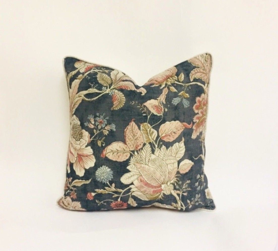 Clarke & Clarke - Sissinghurst - Midnight / Spice - Stunning Contrast Piped Cushion Cover Throw Pillow Designer Home Decor