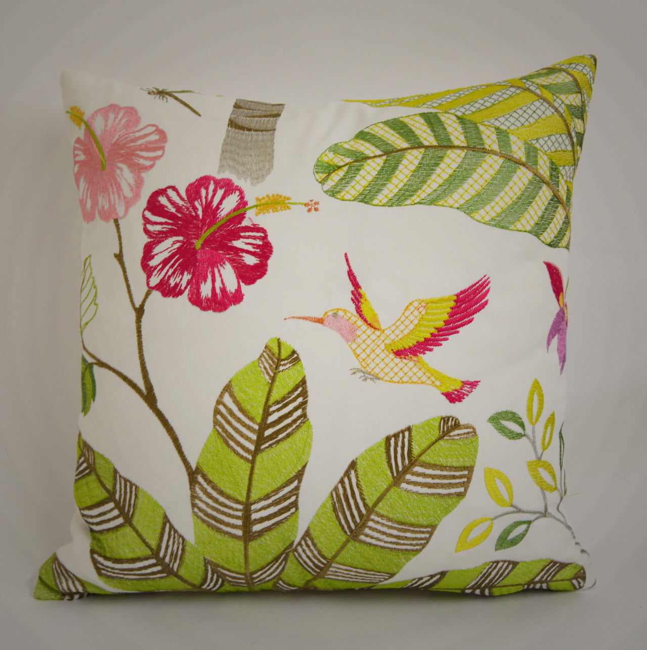 Jane Churchill - Maracatu - Lime Green - Tropical Embroidered Exotic Landscape Cushion Cover - Handmade Throw Pillow Designer Home Decor