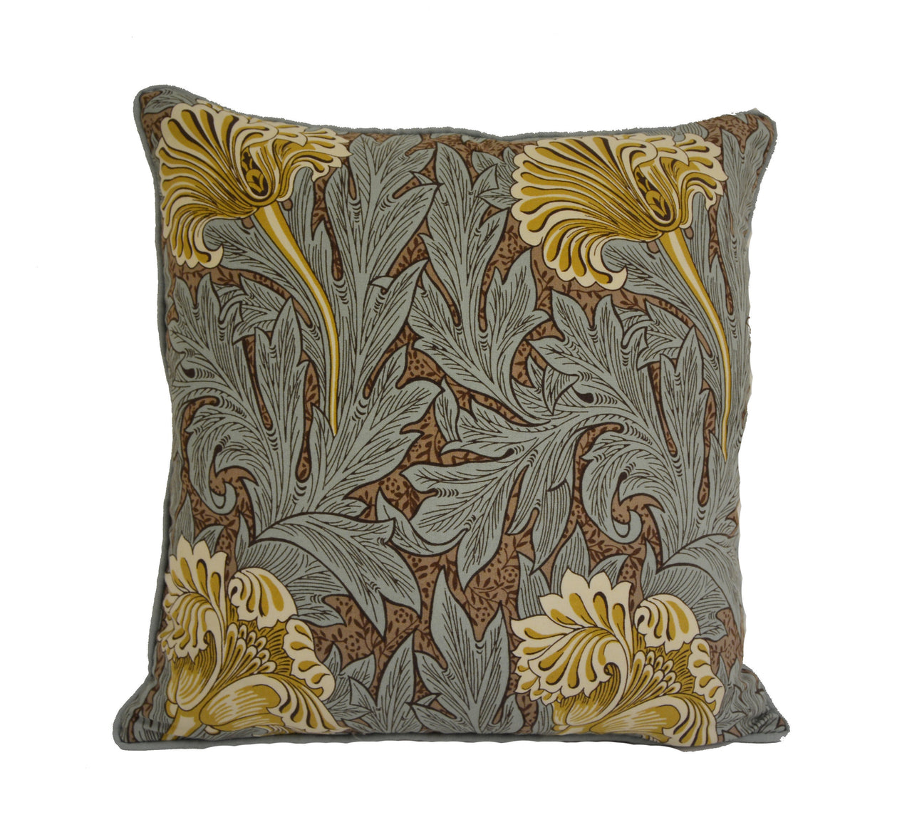 William Morris - Tulip - Bullrush / Slate - Contrast Piped Cushion Cover Throw Pillow