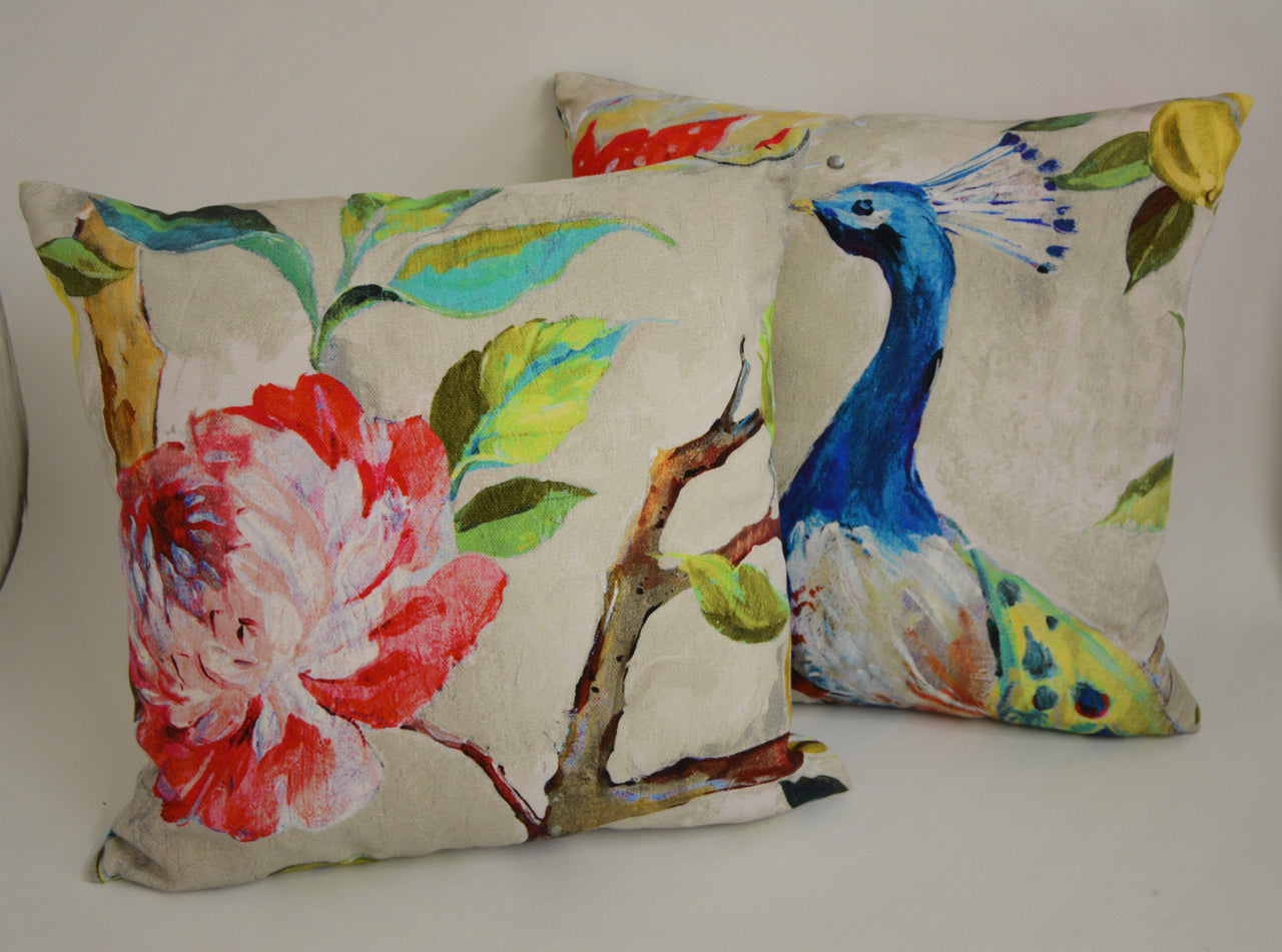 Prestigious - Blenheim - Jewel - Stunning Painted Peacock & Flowers Cushion Cover - Handmade Throw Pillow Designer Home Decor