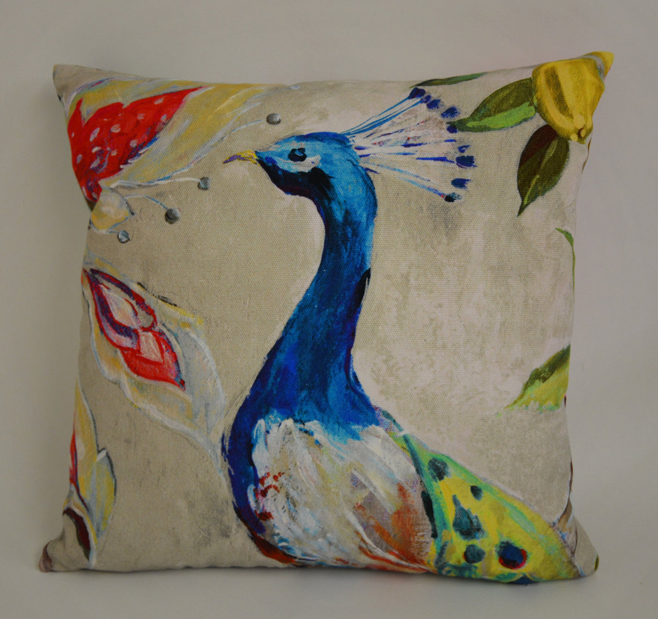 Prestigious - Blenheim - Jewel - Stunning Painted Peacock & Flowers Cushion Cover - Handmade Throw Pillow Designer Home Decor