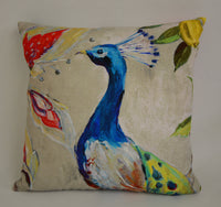 Thumbnail for Prestigious - Blenheim - Jewel - Stunning Painted Peacock & Flowers Cushion Cover - Handmade Throw Pillow Designer Home Decor