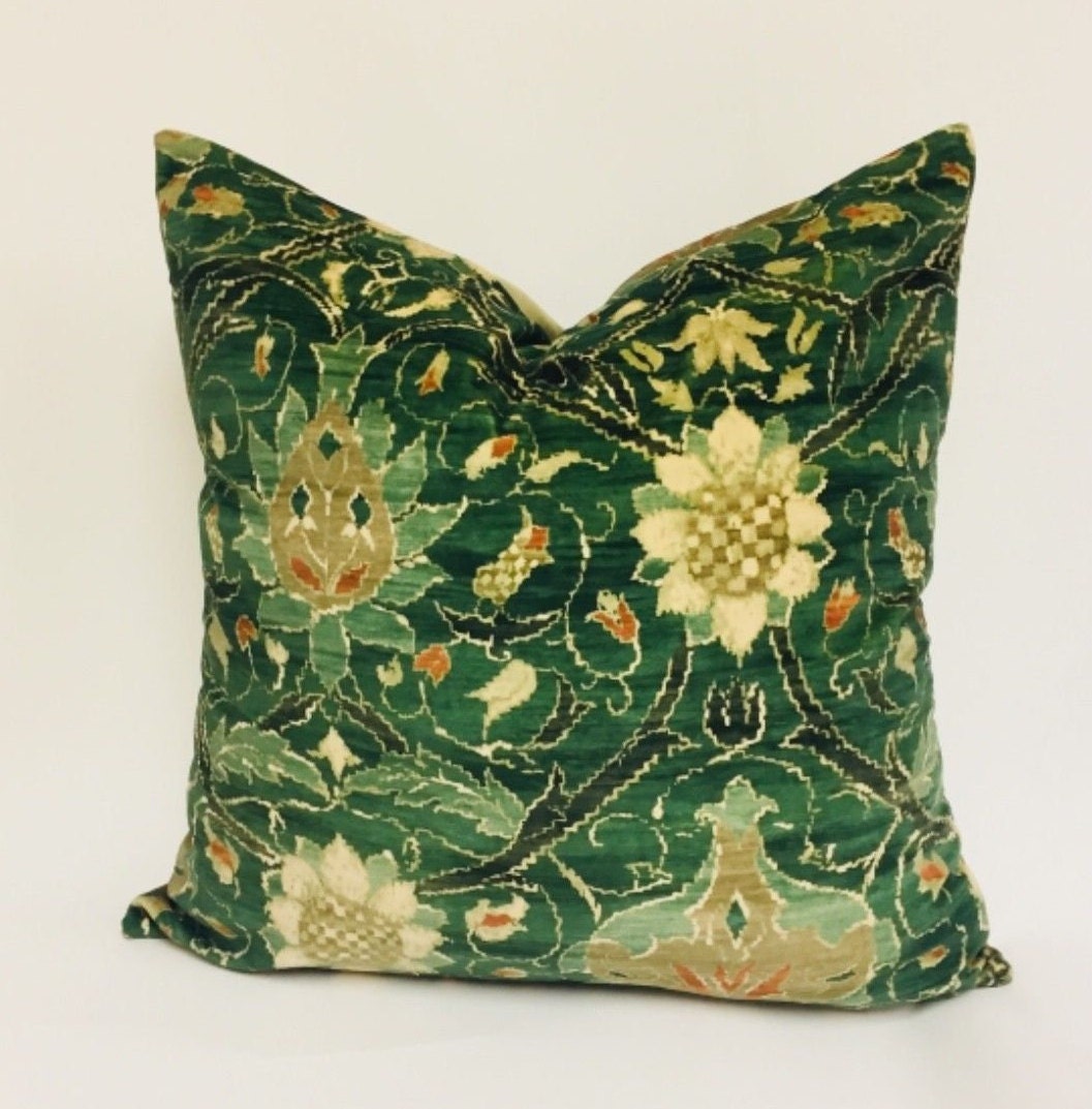 William Morris - Montreal Velvet - Forest / Teal -  Cushion Cover Throw Pillow Designer Home Decor