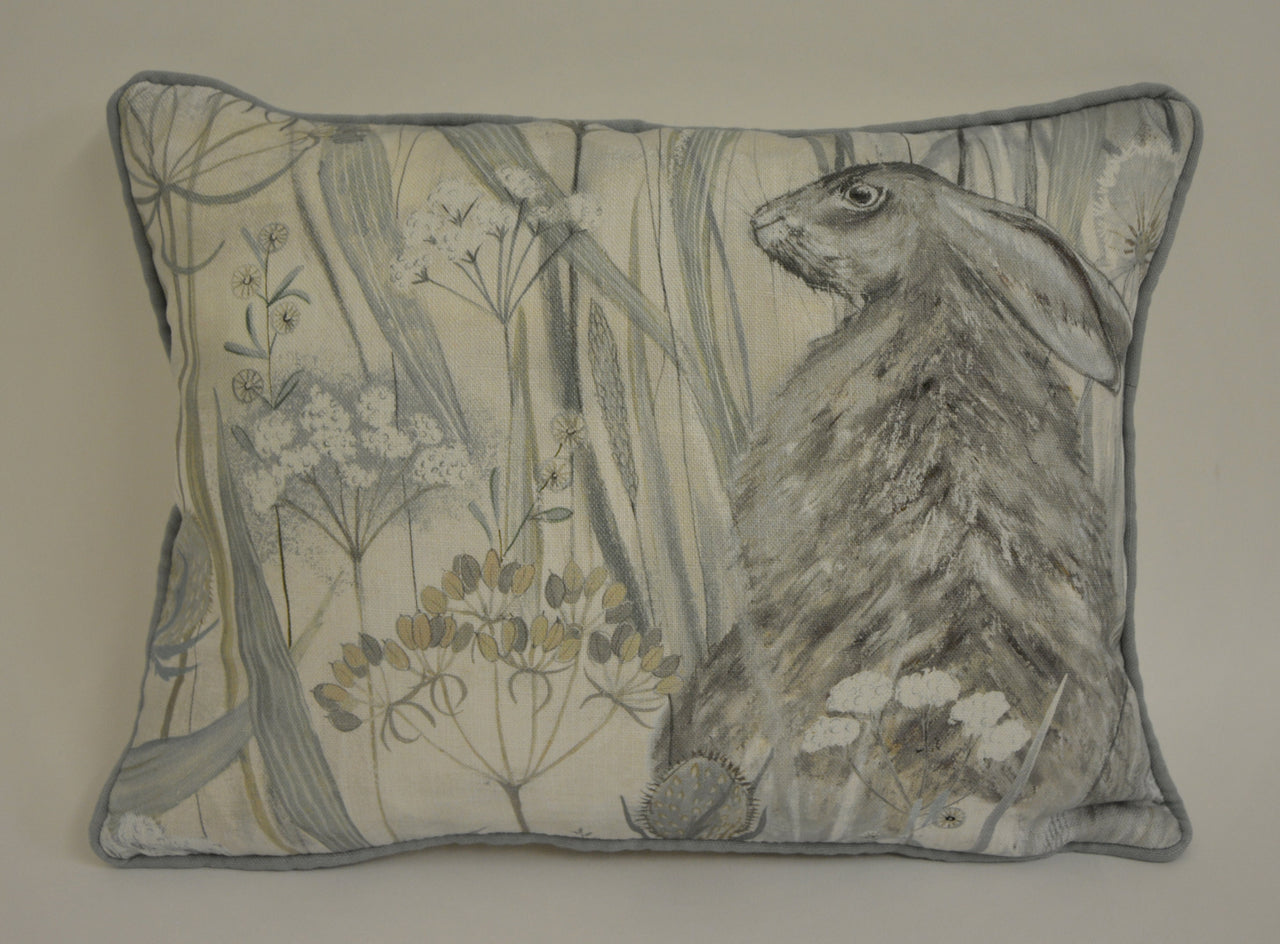 Sanderson - Dune Hares - Mist / Pebble - Contrast Piped Cushion Cover Throw Pillow Designer Home Decor