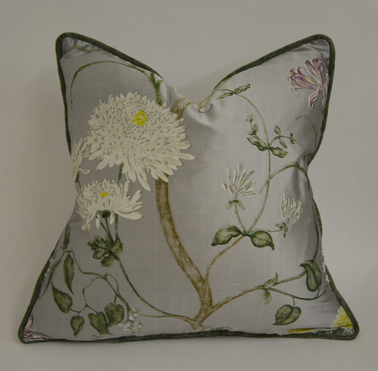 Sanderson - Summer Tree Silk - Steel / Ivory - Cushion Cover Throw Pillow Designer Home Decor