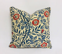 Thumbnail for William Morris - Sweet Briar - Indigo / Red - Self-Piped Cushion Cover Throw Pillow Designer Home Decor