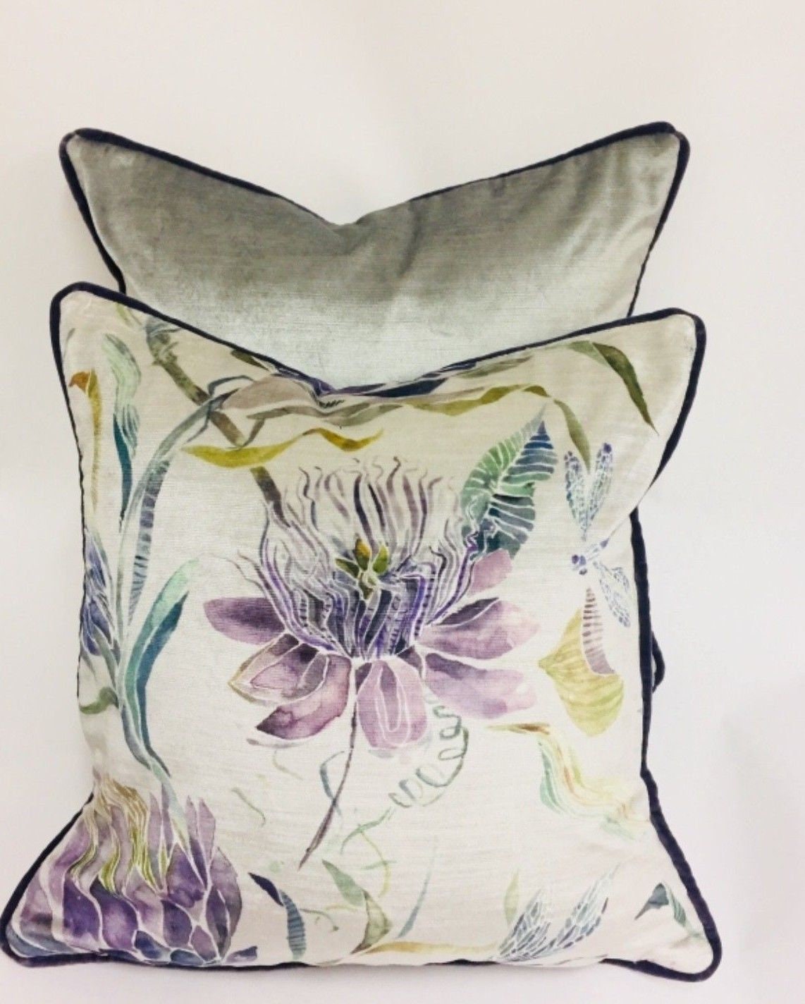 Voyage - Moorehaven Velvet - Periwinkle - Stunning Thistle & Dragonfly Velvet Cushion Cover - Handmade Throw Pillow Designer Home Decor