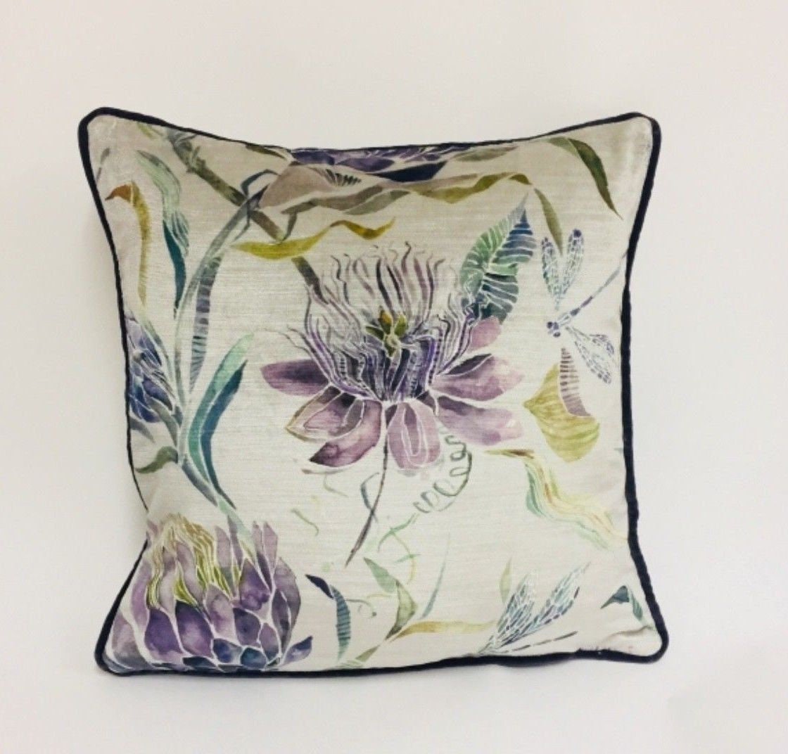 Voyage - Moorehaven Velvet - Periwinkle - Stunning Thistle & Dragonfly Velvet Cushion Cover - Handmade Throw Pillow Designer Home Decor