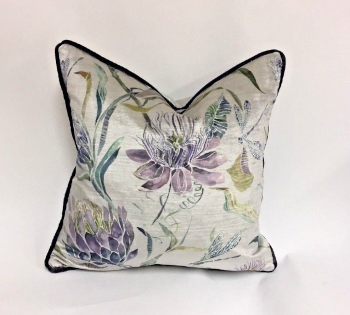 Voyage - Moorehaven Velvet - Periwinkle - Stunning Thistle & Dragonfly Velvet Cushion Cover - Handmade Throw Pillow Designer Home Decor