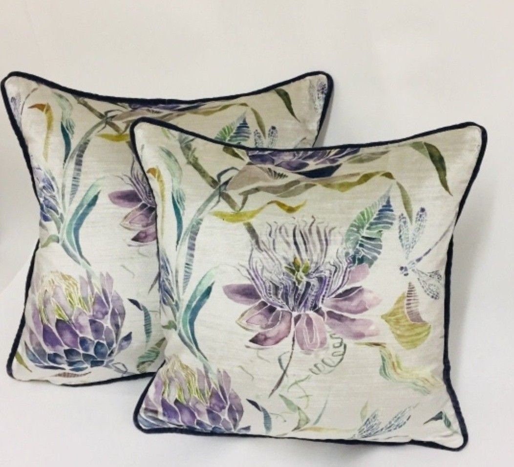 Voyage - Moorehaven Velvet - Periwinkle - Stunning Thistle & Dragonfly Velvet Cushion Cover - Handmade Throw Pillow Designer Home Decor