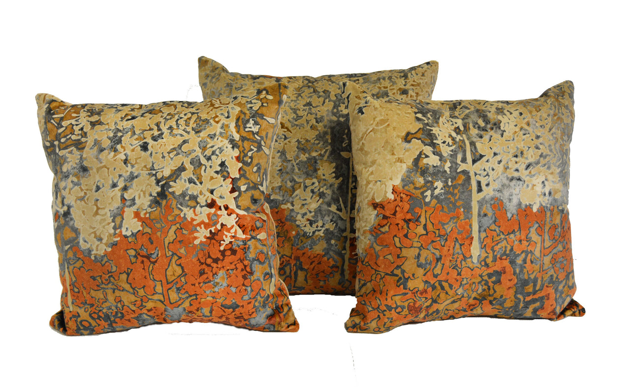 Zoffany - Belvoir - Blue / Amber - Abstract Ombré Forest Luxury Velvet Cushion Cover - Handmade Throw Pillow Designer Home Decor