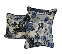 Thumbnail for Schumacher - Chiang Mai Dragon - China Blue - Art Deco Chinoiserie Designer Piped Cushion Cover - Handmade Throw Pillow Luxury Home Décor