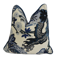 Thumbnail for Schumacher - Chiang Mai Dragon - China Blue - Art Deco Chinoiserie Designer Piped Cushion Cover - Handmade Throw Pillow Luxury Home Décor