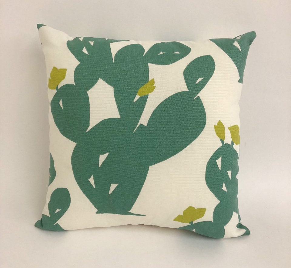 Scion - Opunita - Forest / Lime - Urban Prickly Pear Cactus Cushion Cover - Handmade Throw Pillow Designer Home Decor