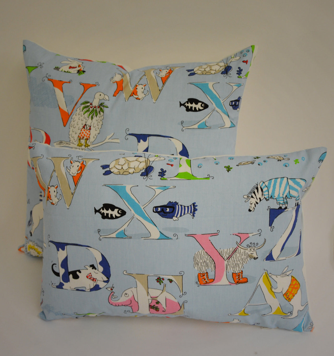 Sanderson - Alphabet Zoo - Powder Blue - Children's Cushion Cover Throw Pillow Designer Home Decor