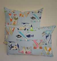 Thumbnail for Sanderson - Alphabet Zoo - Powder Blue - Children's Cushion Cover Throw Pillow Designer Home Decor