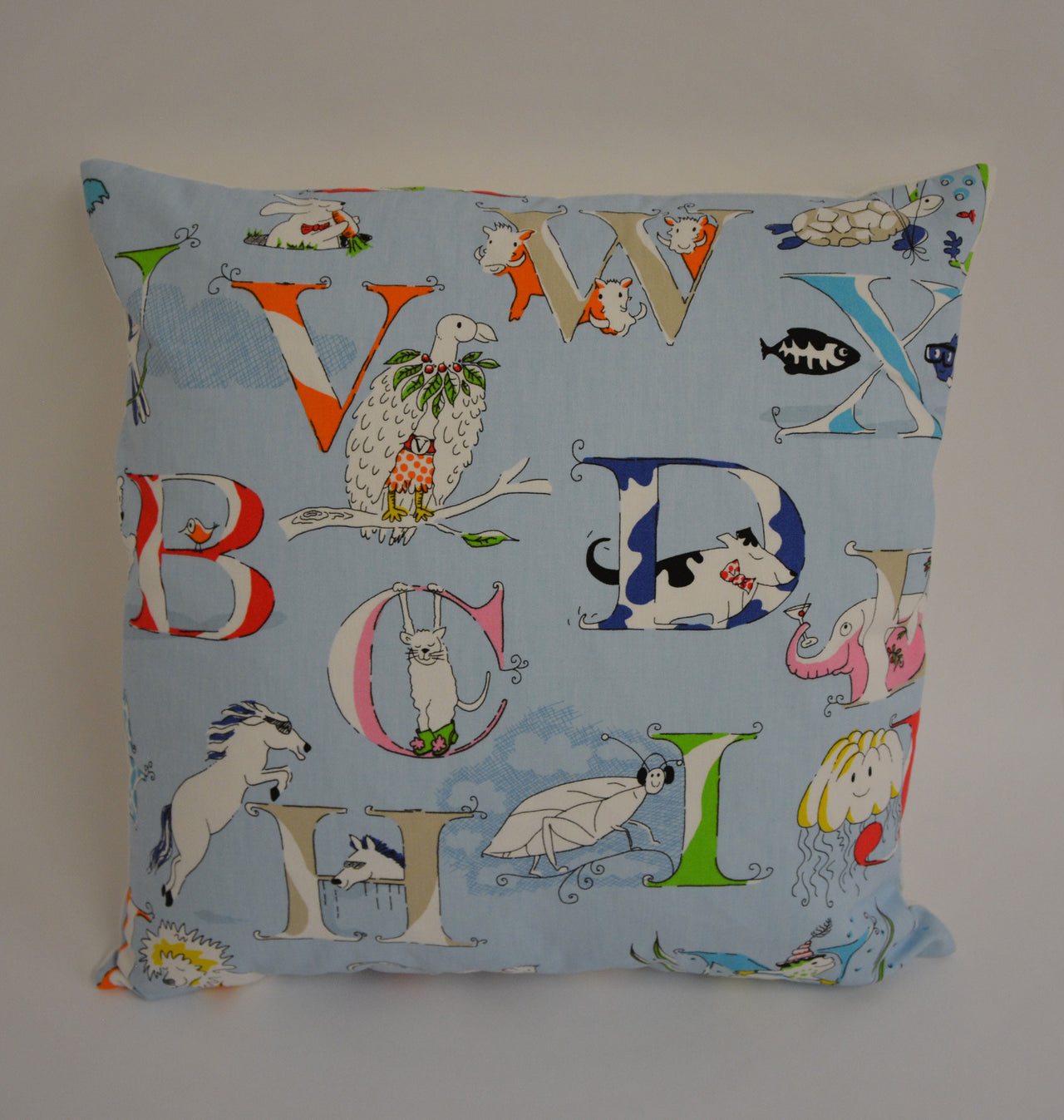 Sanderson - Alphabet Zoo - Powder Blue - Children's Cushion Cover Throw Pillow Designer Home Decor