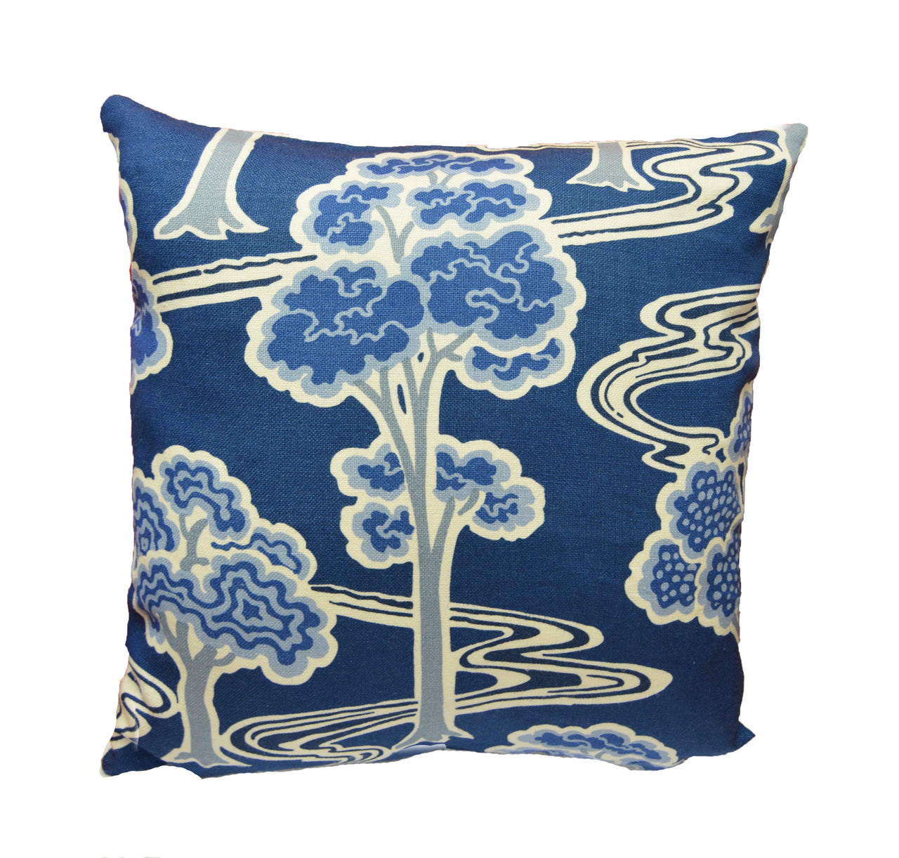 Schumacher - Tree River - Blue - Japanese Art Deco Designer Cushion Cover - Handmade Throw Pillow - Designer Home Decor