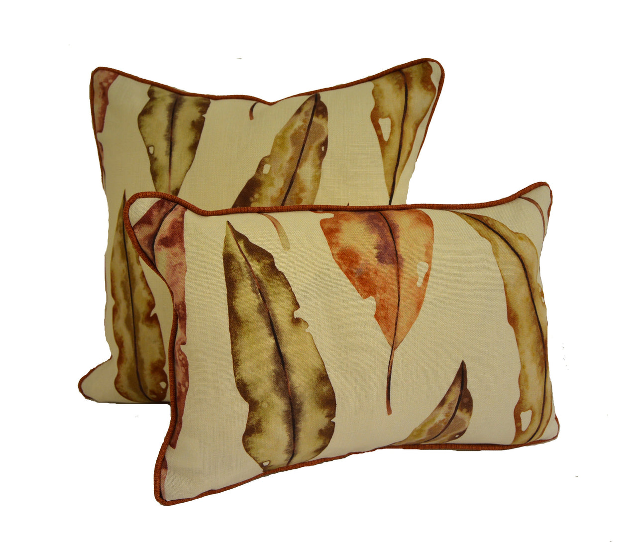 Harlequin - Kinina - Mandarin / Fig - Delicate Watercolour Leaves Cushion Cover Contrast Piped Throw Pillow Designer Home Decor