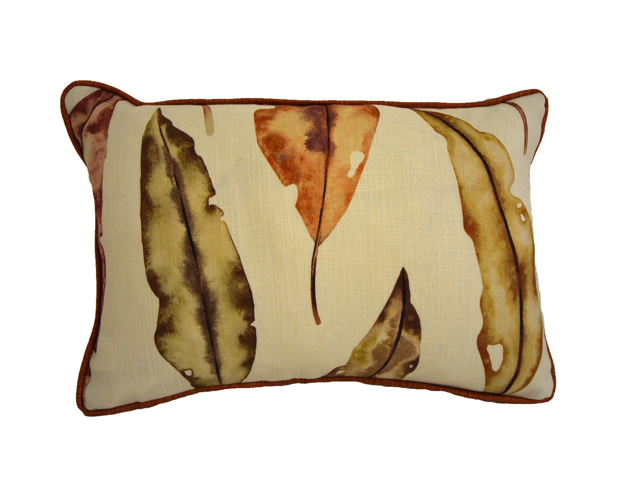 Harlequin - Kinina - Mandarin / Fig - Delicate Watercolour Leaves Cushion Cover Contrast Piped Throw Pillow Designer Home Decor