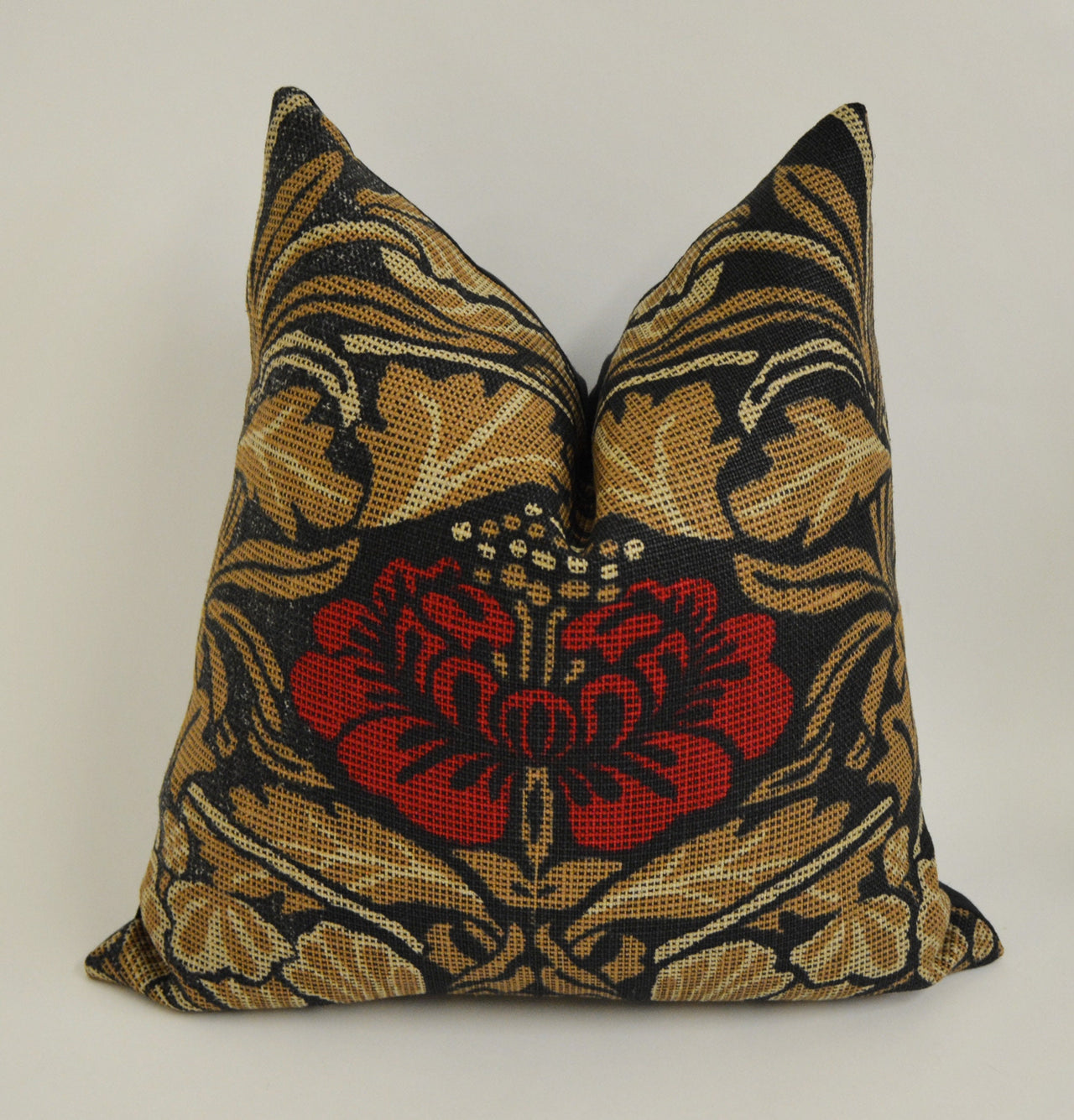 William Morris - Tulip and Rose - Black / Linen - Cushion Cover Throw Pillow Designer Home Decor