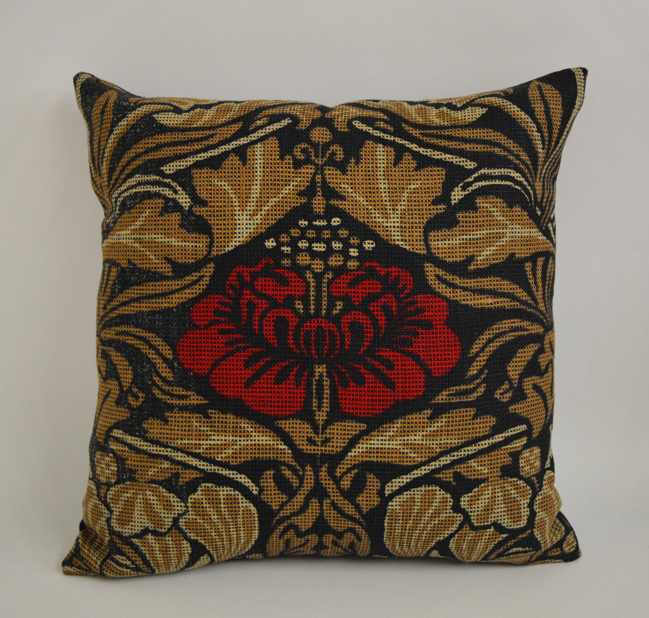 William Morris - Tulip and Rose - Black / Linen - Cushion Cover Throw Pillow Designer Home Decor