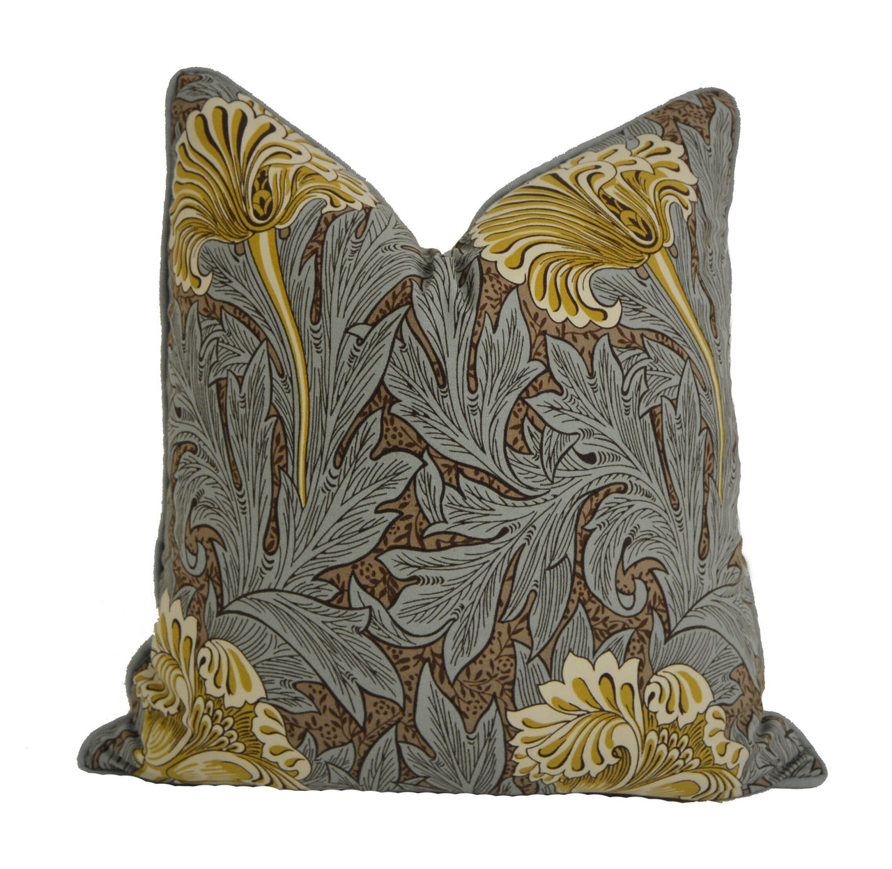 William Morris - Tulip - Bullrush / Slate - Contrast Piped Cushion Cover Throw Pillow