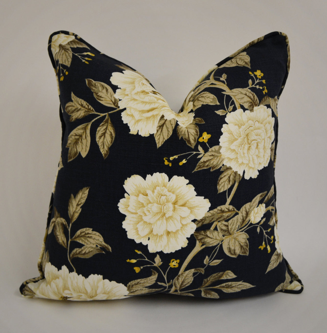 Sanderson - Peony Tree - Midnight Blue / Primrose Cushion Cover Throw Pillow Designer Home Decor