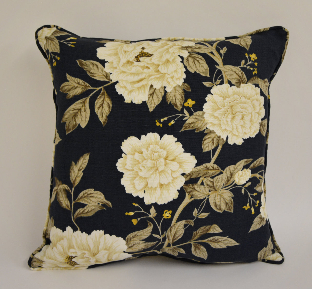 Sanderson - Peony Tree - Midnight Blue / Primrose Cushion Cover Throw Pillow Designer Home Decor