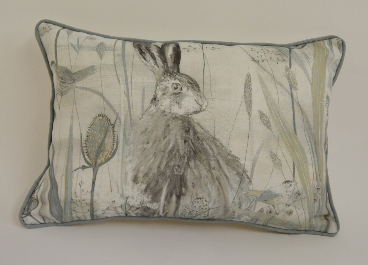 Sanderson - Dune Hares - Mist / Pebble - Contrast Piped Cushion Cover Throw Pillow Designer Home Decor