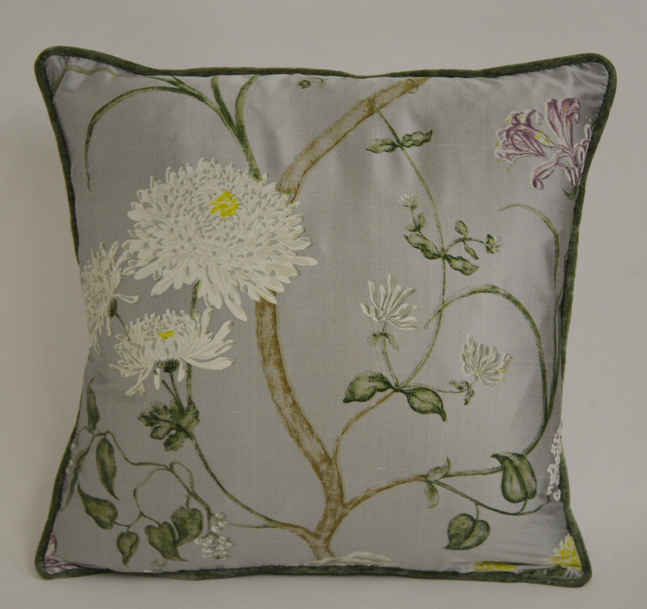 Sanderson - Summer Tree Silk - Steel / Ivory - Cushion Cover Throw Pillow Designer Home Decor