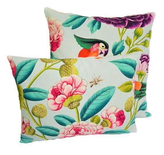 Manuel Canovas - Serendip - Turquoise - Bright Multi Coloured Floral Designer Cushion Cover - Handmade Throw Pillow - Designer Home Decor