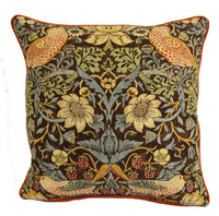 Thumbnail for William Morris - Strawberry Thief - Chocolate / Slate - Stunning Iconic Classic Designer Cushion Cover - Handmade Home Decor - Luxury Throw